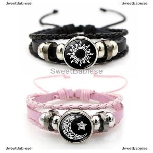 [COD] SweetBabiese 2pcs sáng vài Vòng đeo tay mặt trời mặt trăng có thể điều chỉnh màu đen bện Vòng đeo tay Tình Bạn thời trang đồ trang sức lãng mạn quà tặng sinh nhật