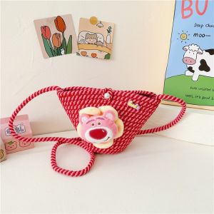 Túi Cói Đeo Chéo Mini Dễ Thương Gấu Dâu Cho Bé Gái Túi Đeo Chéo Công Chúa Dễ Thương