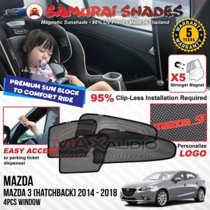 MAZDA 3 2014 - 2018 (Hatchback) X5 MAGNET KUAT Sunshade SAMURAI SHADES Magnetik Sun Shade Pelindung Matahari Kereta [FREE🎁]