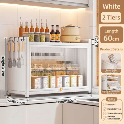 Kitchen spice rack | Multifunctional countertop dust-proof storage cabinet | Countertop Dustproof Spice Organizer | Kitchen Storage Cabinet