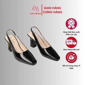 Sục quai hậu cao gót nữ mũi Tròn màu Đen da Bóng cao cấp đế cao su non chống trơn trượt đế cao 7cm