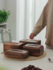 Silent Style Retro Solid Wood Black Walnut Tissue Hotel B & B Paper Household Living Room Desktop Decoration Ornament