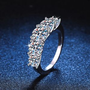 18k Plated 3.6CT All Moissanite Rings for Women 5 Stones Sparkling Diamond Wedding Band S925 Sterling Silver Jewelry for Women