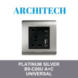 ARCHITECH Platinum SILVER B9-C06U A+C Stop Kontak - Colokan Universal 2 USB