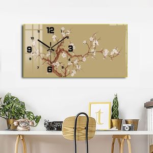 Tranh Đồng Hồ Treo Tường Tráng Gương Cao Cấp Họa Tiết Hoa Đào Khoe Sắc SGP23522-20