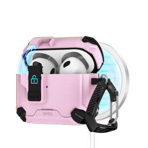 Automatic Secure Lock Switch Headsets Case For AirPods 4th / Pro 2nd / 3rd Generation For MagSafe With Phone Stand For AirPods Pro 3 / 2 / 1 Military Shockproof Full Cover With Keychain