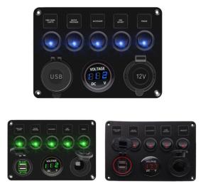 5 Gang Rocker Switch Panel ON/OFF Lights Dual USB Ports Charger Car Marine Circuit Breaker DC 12V/24V LED Digital Voltmeter Waterproof Toggle Switch Panel for BMW E46 Audi A4