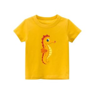 Kaos anak uniseks laki laki perempuan baju tshirt anak usia 2-12th cowok cewek atasan lengan pendek gambar kuda laut orange