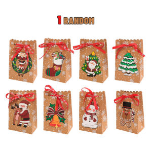 1/3Pcs Christmas Gift Packaging Candy Ribbon Kraft Paper Bag Chocolate Bread Cookies Food Kids Party Supplies Spring Festival