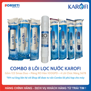 Combo 8 Lõi Cho Máy Lọc Nước KAROFI Gồm 123 Smax Duo Màng RO 100GPD Hàn Quốc Lõi Chức Năng T33 Min Far Nano Model Ksi90 Plus Hệ 9 Cấp K-I238 ERO80...