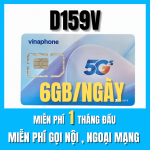 Sim 5G DATA TỐC ĐỘ CAO 6GB/ngày + Miễn phí Nghe Gọi Gói D159V / VD149 MIỄN PHÍ 1 Tháng Đầu Sử Dụng Miễn Phí - Gia Hạn Hàng Tháng 159.000đ - BẢO HÀNH 1 ĐỔI 1 từ MƯỜNG THANH ROYAL - FREESHIP - CHƯA KÍCH HOẠT