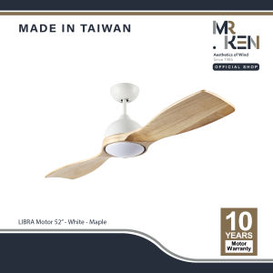 พัดลมเพดาน  MR KEN รุ่น LIBRA DC Motor ใบพัดไม้แท้ พัดลมมีไฟ LED 22W มี 3 เฉด ปรับแสงได้ ขนาด 52" พร้อมรีโมทคอนโทรล