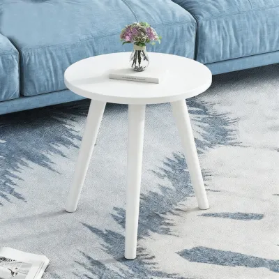 Modern Round Solid Wood Coffee Table Double Layer Compact Living Room Side End Table with Safe Rounded Corners