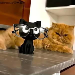WP💓💛💖 3D Printed Cat Glasses Holder Fashion Eyeglass Stand With Sitting Kitten Pose Adorable Desk Organizer For Home Office Room Decor