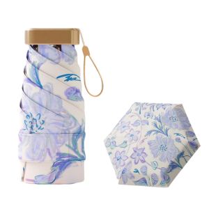 MINUTE Họa tiết hoa Ô che nắng Thiết kế 6 sườn Bảo vệ khỏi tia UV Ô dù Di động mini Mọi thời tiết