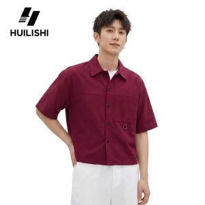 Huilishi Box Fit Polo for Men Crop Top Flat textured cotton casual loose lapel short-sleeved shirt