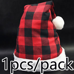 (1 Piece/bag) 28cm Red Checkered Cloth Christmas Hat For Children And Adults To Decorate With Festive Atmosphere Hats DIY
