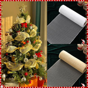 10 Yards Christmas Tree Gold White Glitter Mesh Silk Ribbon DIY Wrapping Ribbon Home Decoration Wedding Scene Decoration