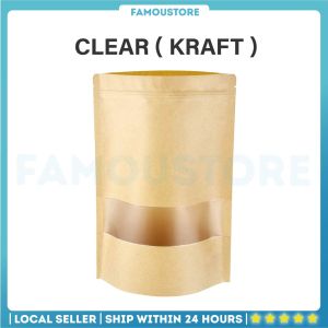 Famoustore 50PCS Kraft Paper Zip Lock Bag Food Resealable Packaging Paper Bag Doorgift Waterproof Cookies Bakery Pocket Beg Kraft