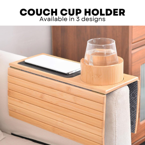 Bamboo Couch Cup Holder Tray Foldable Sofa Armrest Table with Anti-Slip Pad Drink Remote Holder