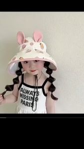 CuddleCove Kids Sun Hat Bucket Hat Cute Rabbit Ear UV Protection Wide Brim Empty Top Cap Beach Hat Topi Budak