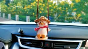 Duck On Swing Car Pendant of Swing Duck Cute Decor Car Gift for Rear View Mirrior Hanging Accessories and Mirror Hanging Accessories(Blue Tie A)