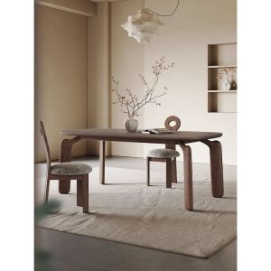 Silent Style Solid Wood Dining Table Household Small Apartment Modern Simple White Wax Wood Minimalist Nordic Matte Slate Dining Table