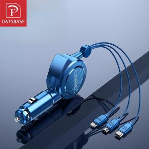 OATSBASF Sạc Xe Hơi Cáp Dữ liệu Kính thiên văn 3 trong 1 Cáp Sạc Nhanh Loại C Cáp Usb Có Thể Thu Vào