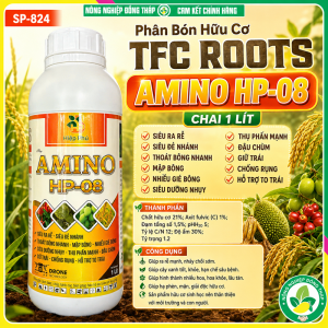 Phân Bón Hữu Cơ TFC ROOTS Msp AMINO HP-08 – Siêu Ra Rễ Siêu Đẻ Nhánh Thoát Bông Nhanh Mập Bông Nhiều Gié Bông Siêu Dưỡng Nhụy Thụ Phấn Mạnh Đậu Chùm Giữ Trái Chống Rụng Hỗ Trợ To Trái (Chai 1 Lít)