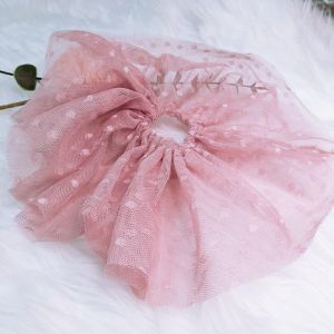 Dây buộc tóc vải lưới chấm bi xòe tròn cánh to chun cột tóc điểm chấm bi xòe to