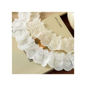 MUNCHX White Ruffle Lace Trim Width 4cm Ruffle Design Embroidery Trim DIY Craft Ribbon Cotton Clothes Trimming