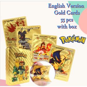 55 pcs Gold/Silver/Black Game Cards Family Card Game Collection Pikachu Trainer Battle Toys-English Version