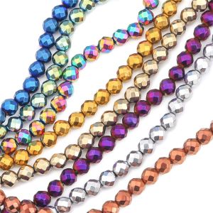 65-180pcs 2/3/4/6mm Natural Stone Gold Sliver Multicolor Round Faceted Hematite Loose Spacer Beads for home living Earring Necklace Bracelet DIY Jewelry Making