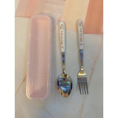 ☽❃ 2in1 Cars Mickey stitch avengers spiderman Cartoon tableware ceramic stainless steel spoon fork set