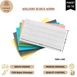 (PAKET 10 LEMBAR) WALLPAPER STIKER DINDING 3D FOAM BATA WARNA 3MM 70 X 385 CM MOTIF BATU BATA DEKORASI DINDING KAMAR