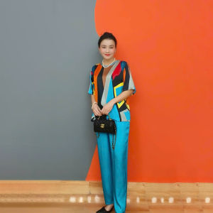 Đồ bộ mặc nhà trung niên lụa Latin tay lỡ quần ống suông dài 9 tấc đồ mặc nhà trung niên size lớn từ 45 - 72kg