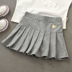 Girls Pleated Skirt Cotton Plain Short Skirts with Safety Pants Baby Girls Clothing