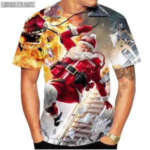 [Local Stock] VCC Funny Santa Claus 3D Print T Shirt For Men Hip Hop Trend Harajuku New Year Clothing Casual O-neck Short Sleeve Loose Mens Tops