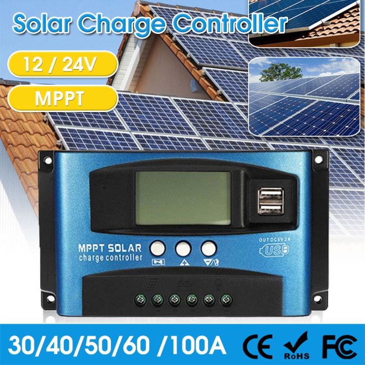 100A/60A/50A/40A/30A MPPT Solar Charge Controller Dual USB LCD Display ...