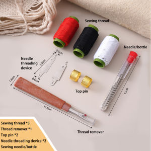 Topmart 34pcs Handcrafted Large-eye Steel Needle Large-hole Needle with Thread Needle Scissors Handcrafted Sewing Home DIY Mending Tools Sewing Tool Set