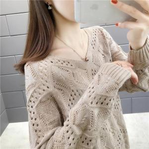 Sring Summer Hollow Out Knitted Tops Pullover Women Casual Long Sleeve Female Pull Jumper Femme Top Sweater