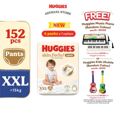 Huggies Skin Perfect Diaper NB40/S38/M34 Tape l M46/L44/XL42/XXL38 Pants (4 Packs) - Dual Zone Liner Separate Baby Pee & Poo