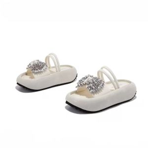 Free Shipping 2026 Summer New Fashionable Platform Sandals With Open Toe Versatile Slip-On Shoes Breathable Rhinestone Slippers For Women