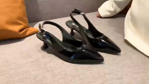 [Free Shipping] Patent Leather Closed-Toe Sandals for Women 2025 Summer New Versatile Thin Heel Pointed Toe Buckle Strap Elegant High Heels