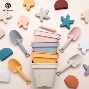 Lets Make Kids Beach Toy Set 6pcs BPA Free Totally Silicone 1600ml Bucket Baby Sand Castle Building Toddler Gift