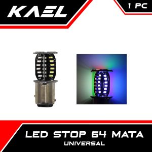 LED Stop 64 Mata Universal Lampu Belakang Bayonet 1157 Rem Kedap Kedip Stoplamp Brake Berputar Putar Strobo Rainbow Pelangi 360 Putih RGB Merah Biru Hijau KAEL