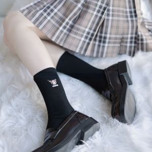 Sanrio Cinnamoroll Kuromi My Melody Embroidered Socks Pure Cotton Simple Black White Mid-Tube Breathable Socks