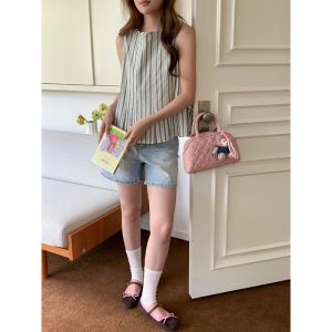 Women Elegant Color‑Contrast Vertical Stripe Tank Top 2026 Summer Versatile Sleeveless Vest