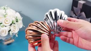 AceOrbit 6 Pcs Mermaid Party Favors Foldable Shell Hair Brush with MirrorTravel Pocket Compact Hair Brush Makeup Comb for Women Girls Birthday Party Gifts(Gold)