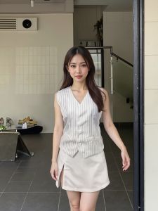 ชุดเซ็ตผู้หญิงเสื้อกั๊กสูทสุดเก๋ กางเกงขายาวทรงกว้าง สวมใส่สบาย